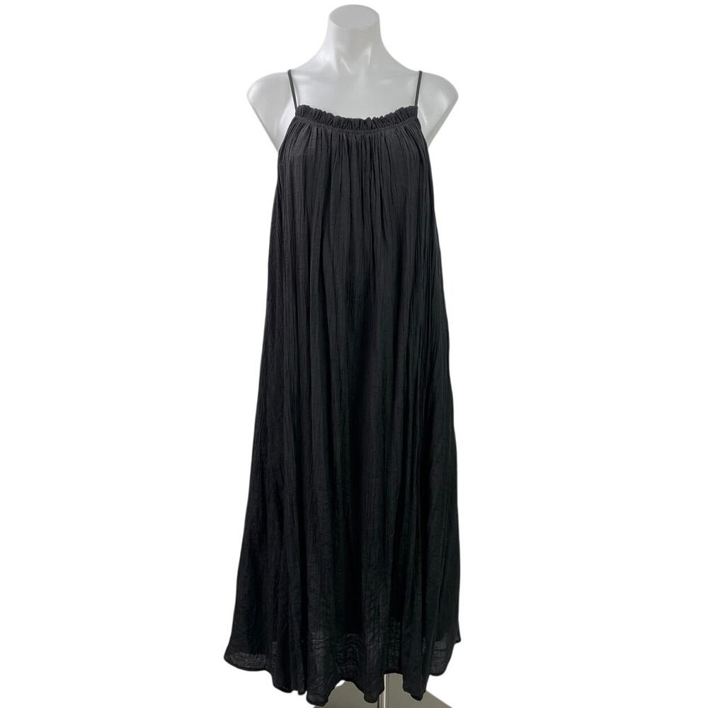 Hyfve Black Sleeveless Pleated Plisse Ruffle Cami Tank Shift Midi Dress Size S